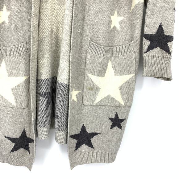 Dreamers Open Front Long Cardigan Sweater Womens Size Medium Gray Star Print - Picture 4 of 8